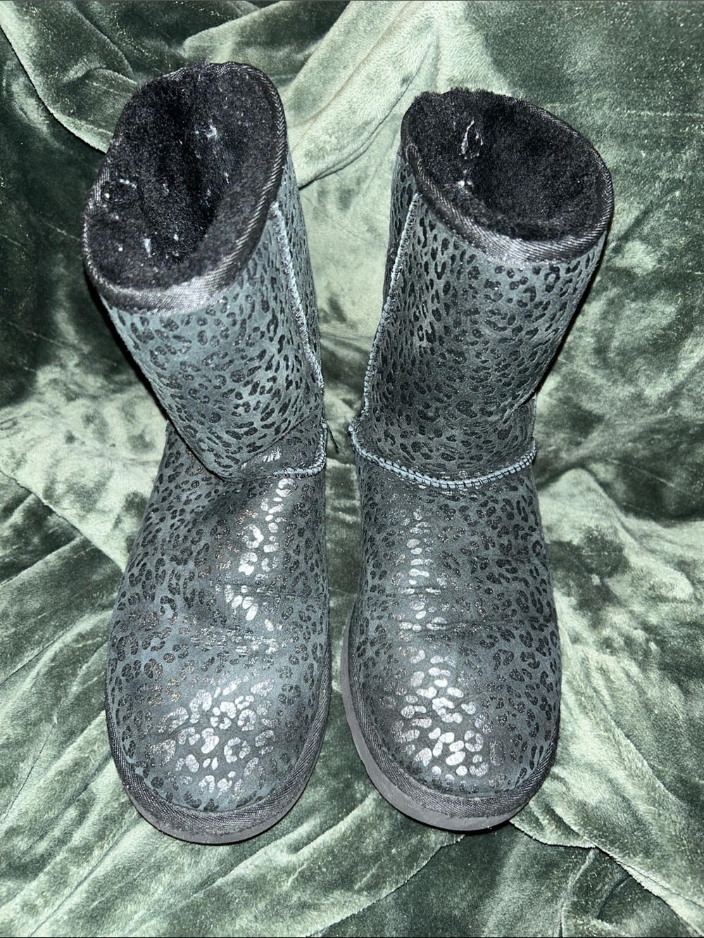 UGG Black Leopard Print Fuzzy Lined Boots